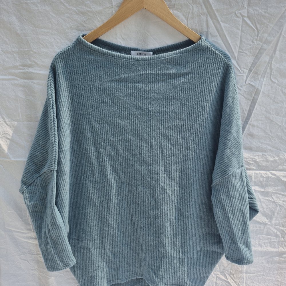 Cherish Blue Crew Neck Sweater with Dolman Sleeves